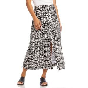 Karen Kane Floral Print Button Front Midi Skirt Rayon Black White Size M
